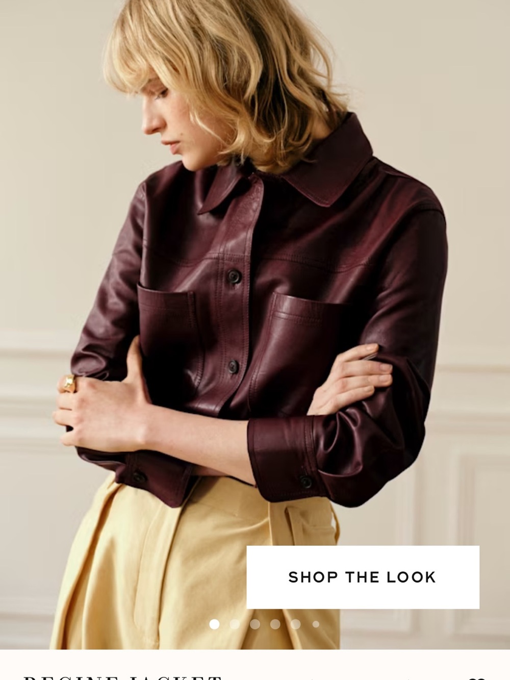 Sézane Burgundy Regine Oversized Lamb butter LeatherButton-Up Jacket